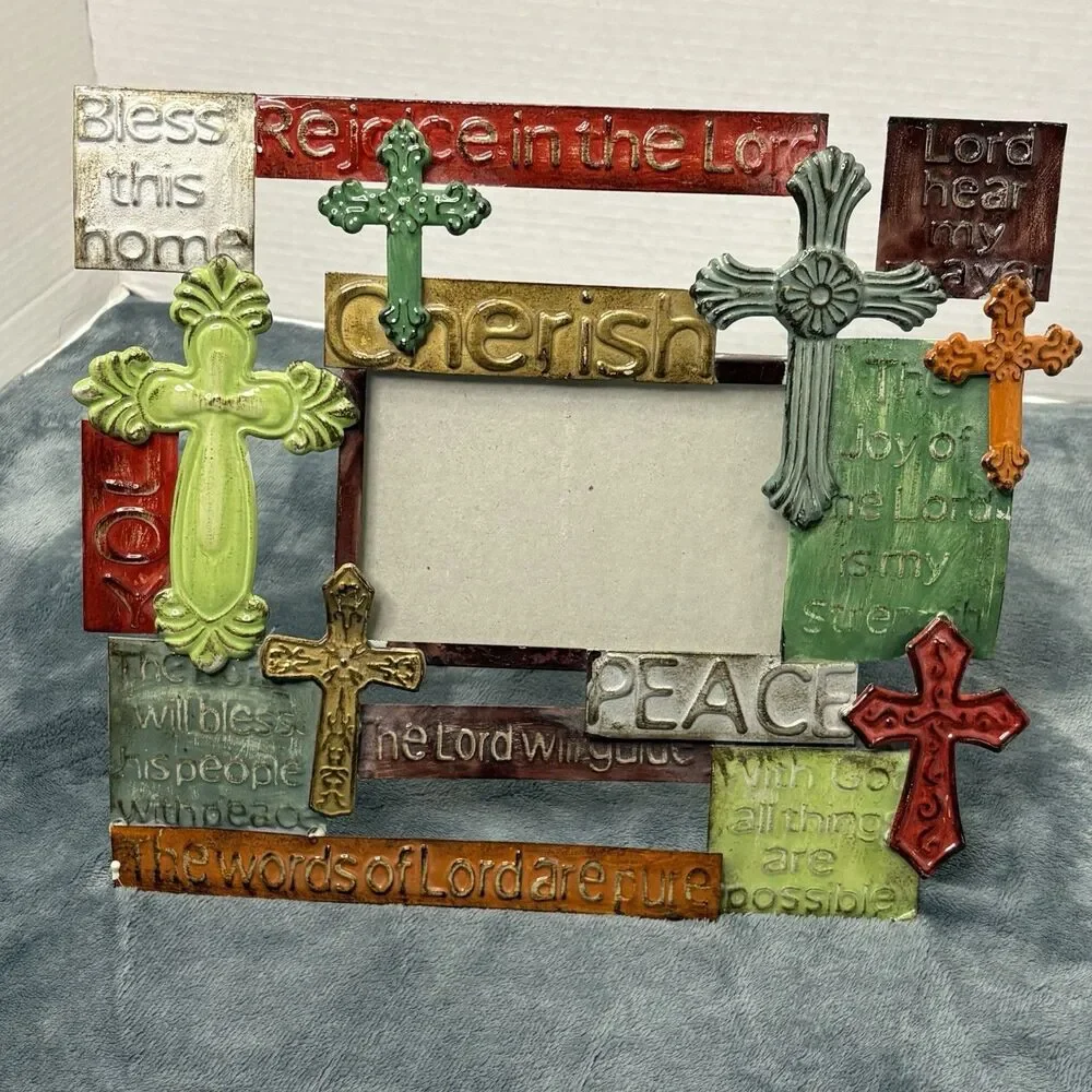 Christian Metal Picture Frame Cross Scripture 4x6